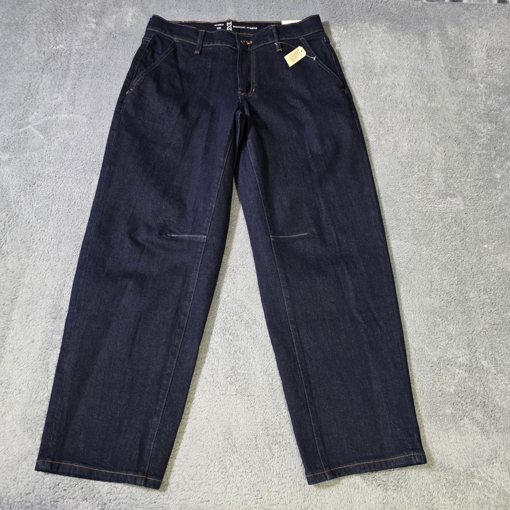 Mutual Weave Mens 32 The Bowleg Jeans Indigo Raw Rinse Relaxed Tapered‎ Denim